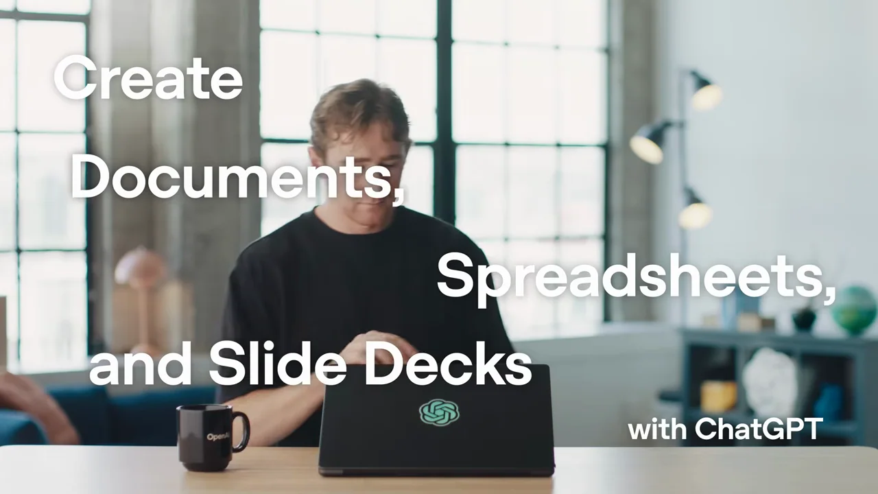 The desk opening carries a large document-and-slide topic overlay.