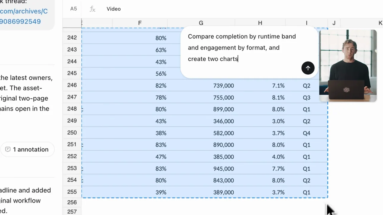 An inline prompt requests comparisons over the selected range.