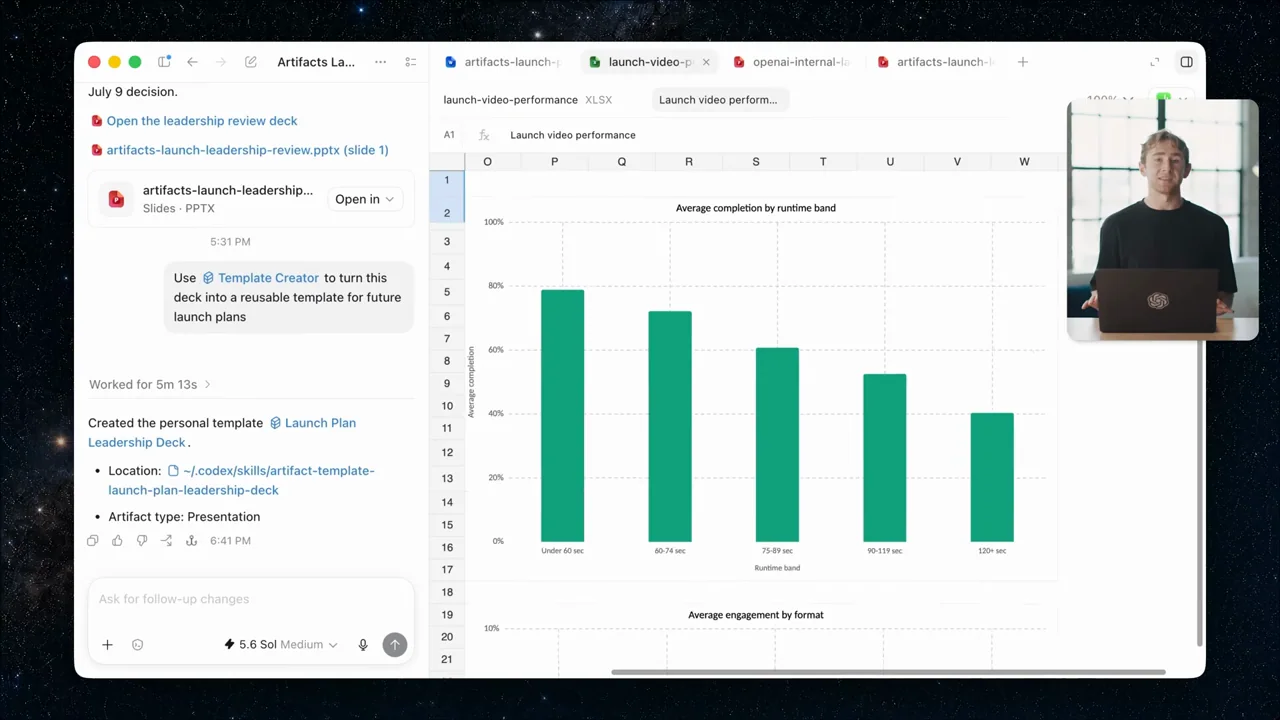 The film revisits the updated document, workbook chart, and deck.