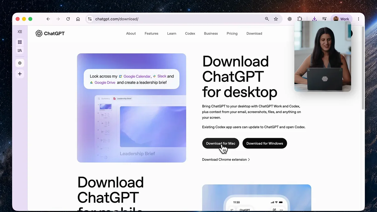 A browser displays the desktop download page.