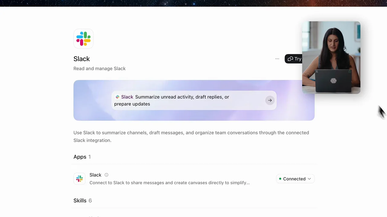 A second integration page displays its task description and connected state.