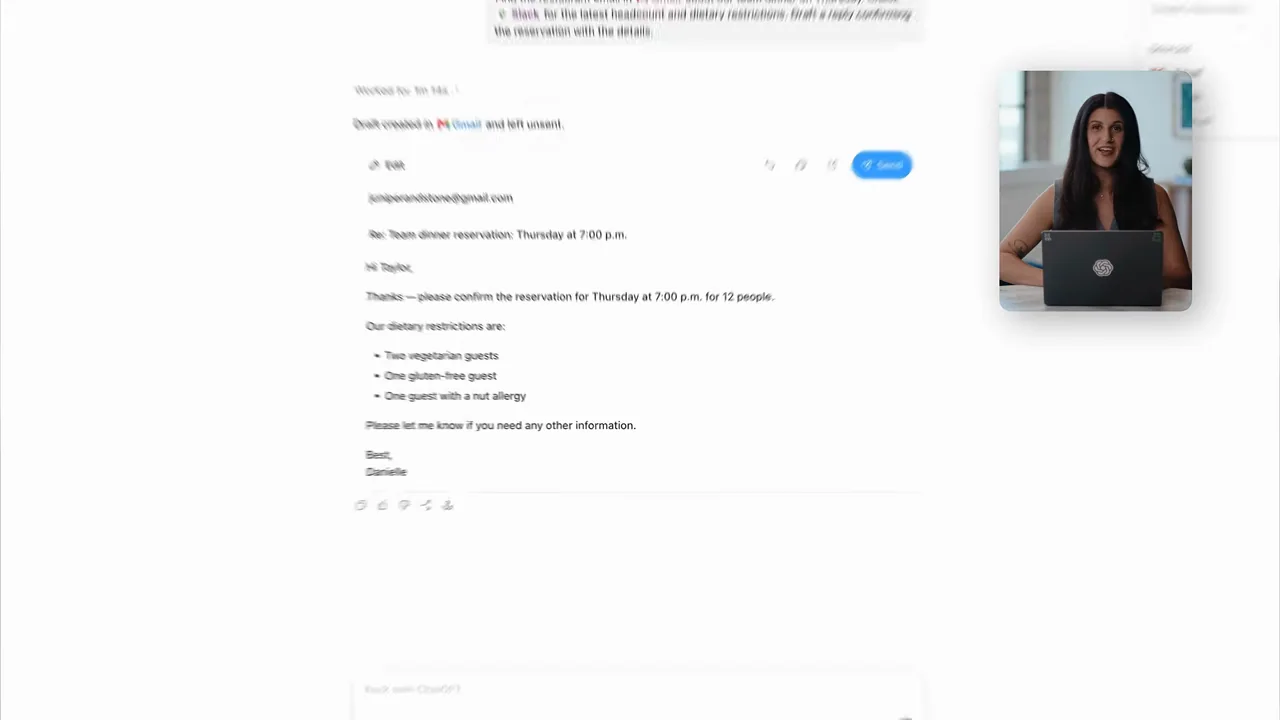 The response summarizes source findings and displays a draft message.