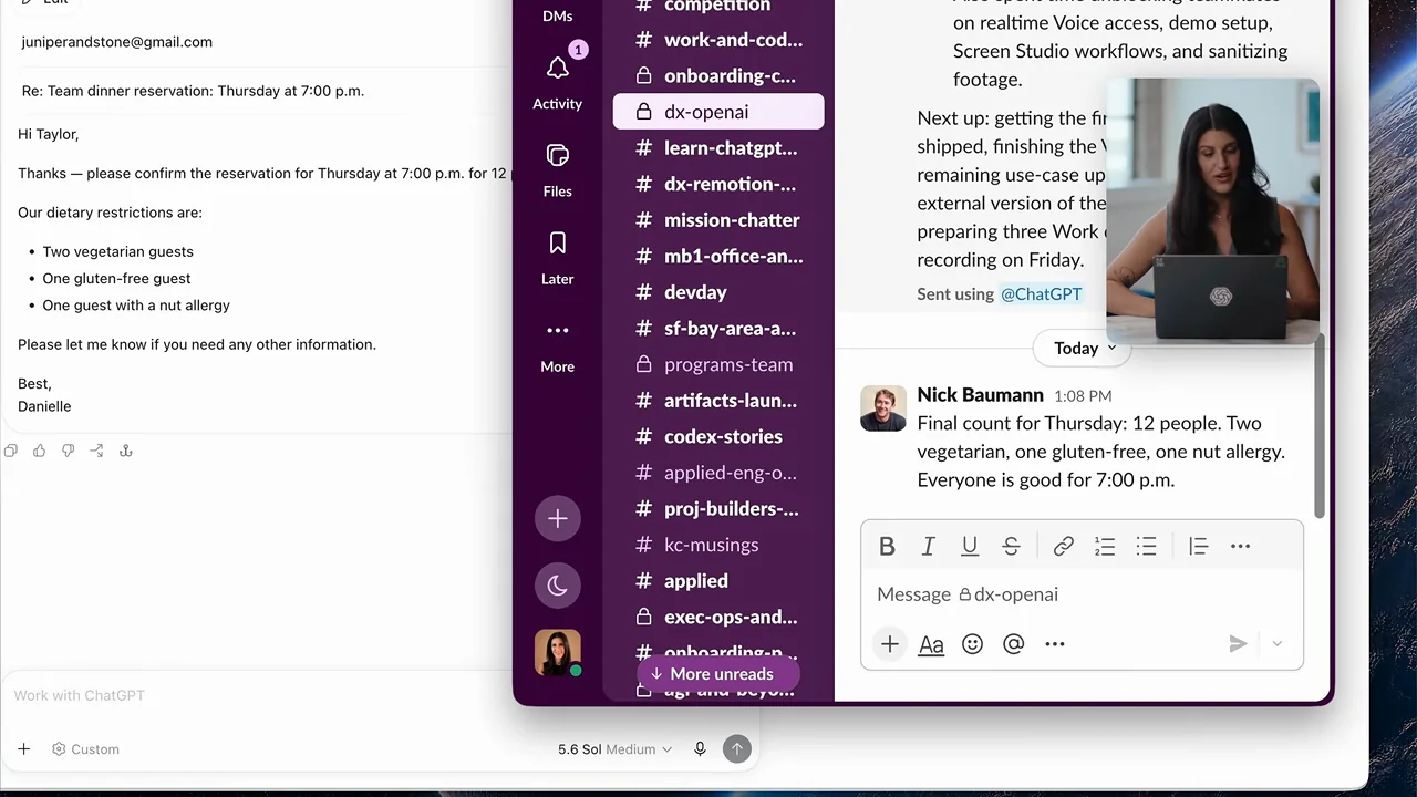 Slack appears beside the task with the relevant team discussion.
