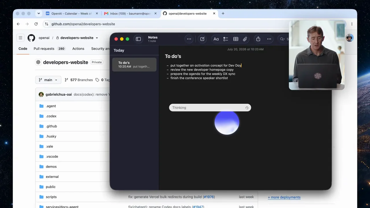 The Notes list remains visible beneath the voice orb and a status pill.