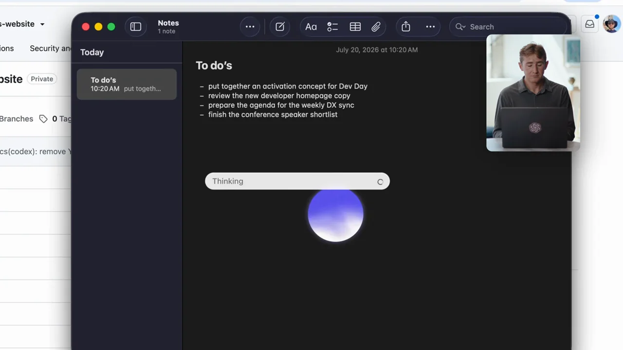 The desktop returns with the voice status over the task list.