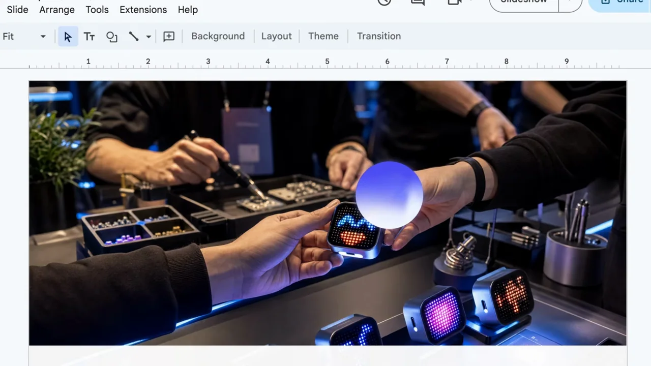 A final concept image holds inside the slide editor.