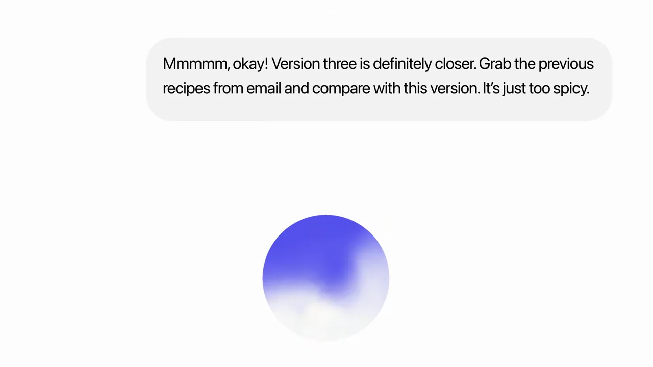 The transcript grows above a colored voice orb.