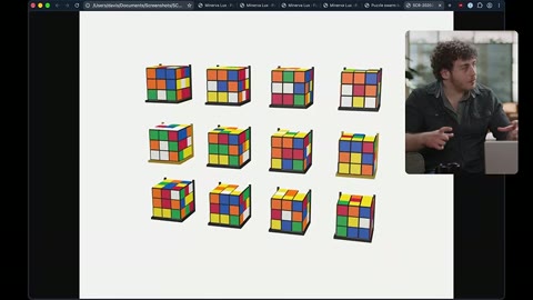 Source frame at 40.500s. Twelve colored cubes precede an answer page.