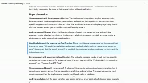 Source frame at 100.500s. Review request, persona table, discussion paragraphs.