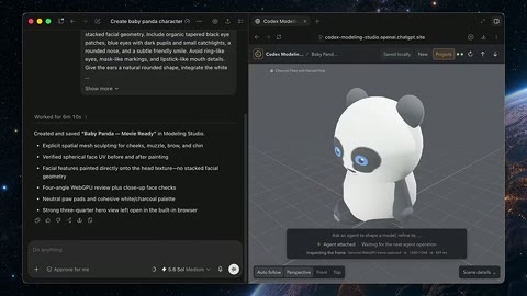 Source frame at 40.500s. Dark request pane; white model; panda-like face.